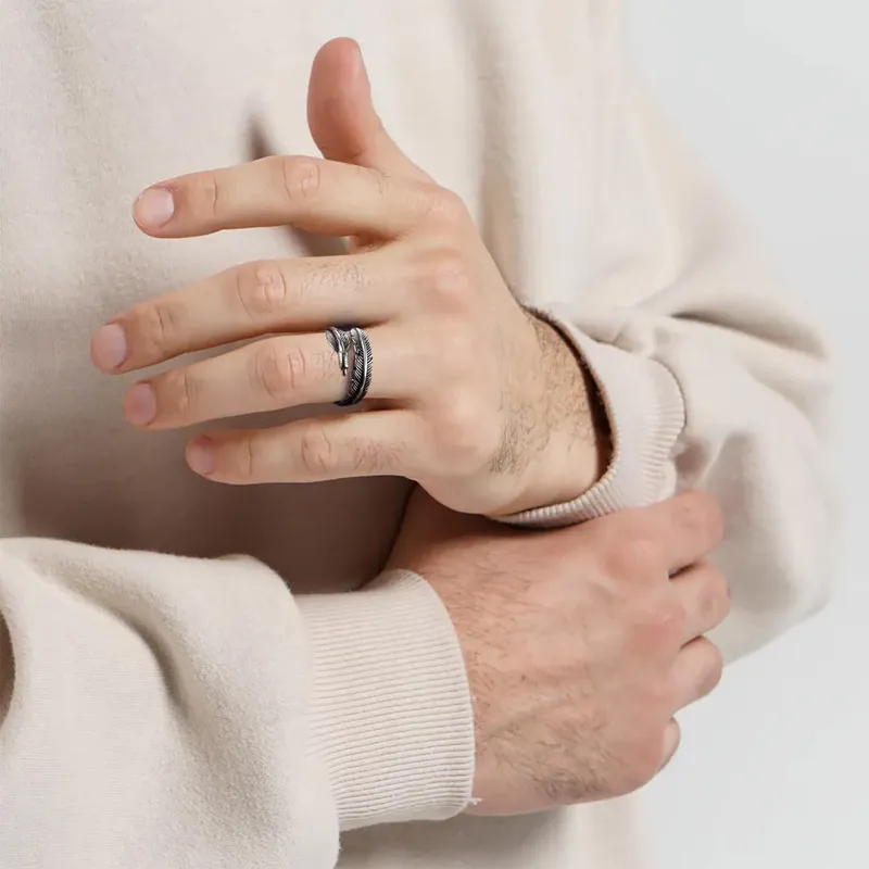 12Pcs Vintage Rings for Men - Adjustable Angel Wings Ring Goth Punk Open Ring Set
