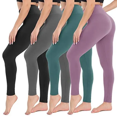 4 Pack Leggings for Women Butt Lift - High Waisted Tummy Control Soft Pants 4 Way Stretch Tights for Yoga Workout