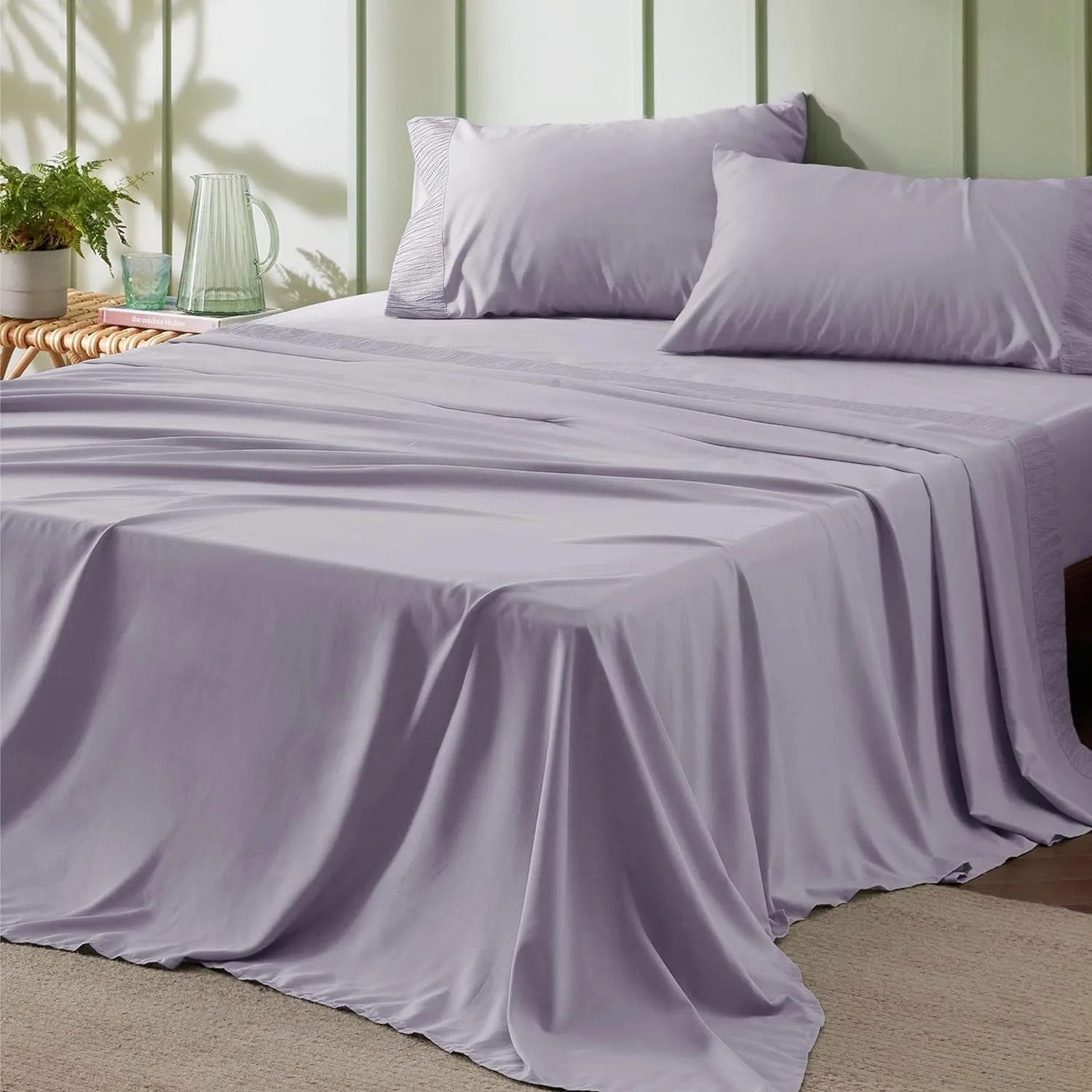 4pcs Luxury Bed Sheet, Microfiber Sheet Set - 14" Deep Pocket, Exquisite Pinch Pleat, Double-Brushed, Shrink-Resistant, Fade-Resistant, Skin-Friendly Bedding Set With Pillowcase, Flat Sheet, And Fitted Sheet, Dorm Bedding For College