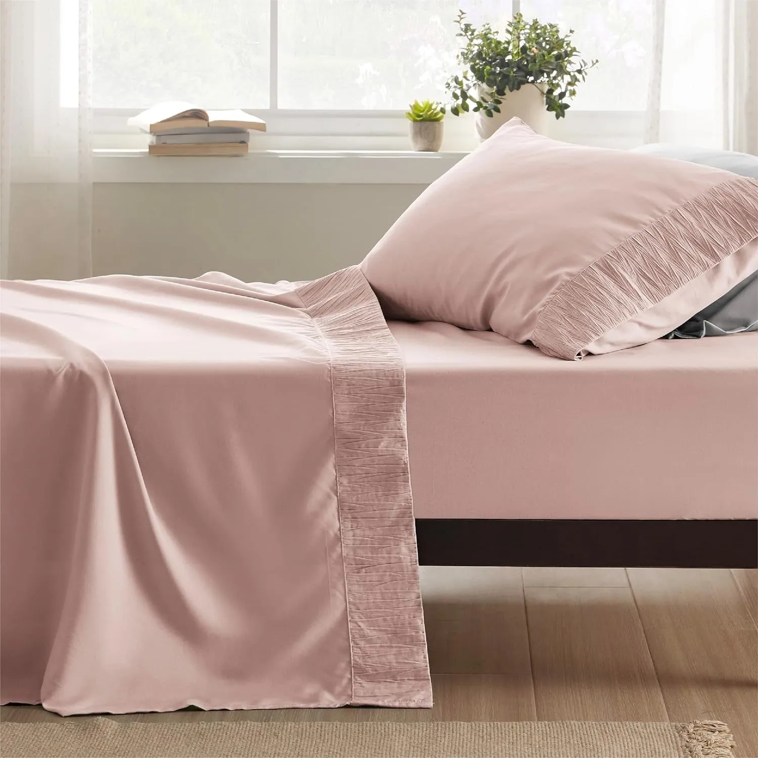 4pcs Luxury Bed Sheet, Microfiber Sheet Set - 14" Deep Pocket, Exquisite Pinch Pleat, Double-Brushed, Shrink-Resistant, Fade-Resistant, Skin-Friendly Bedding Set With Pillowcase, Flat Sheet, And Fitted Sheet, Dorm Bedding For College