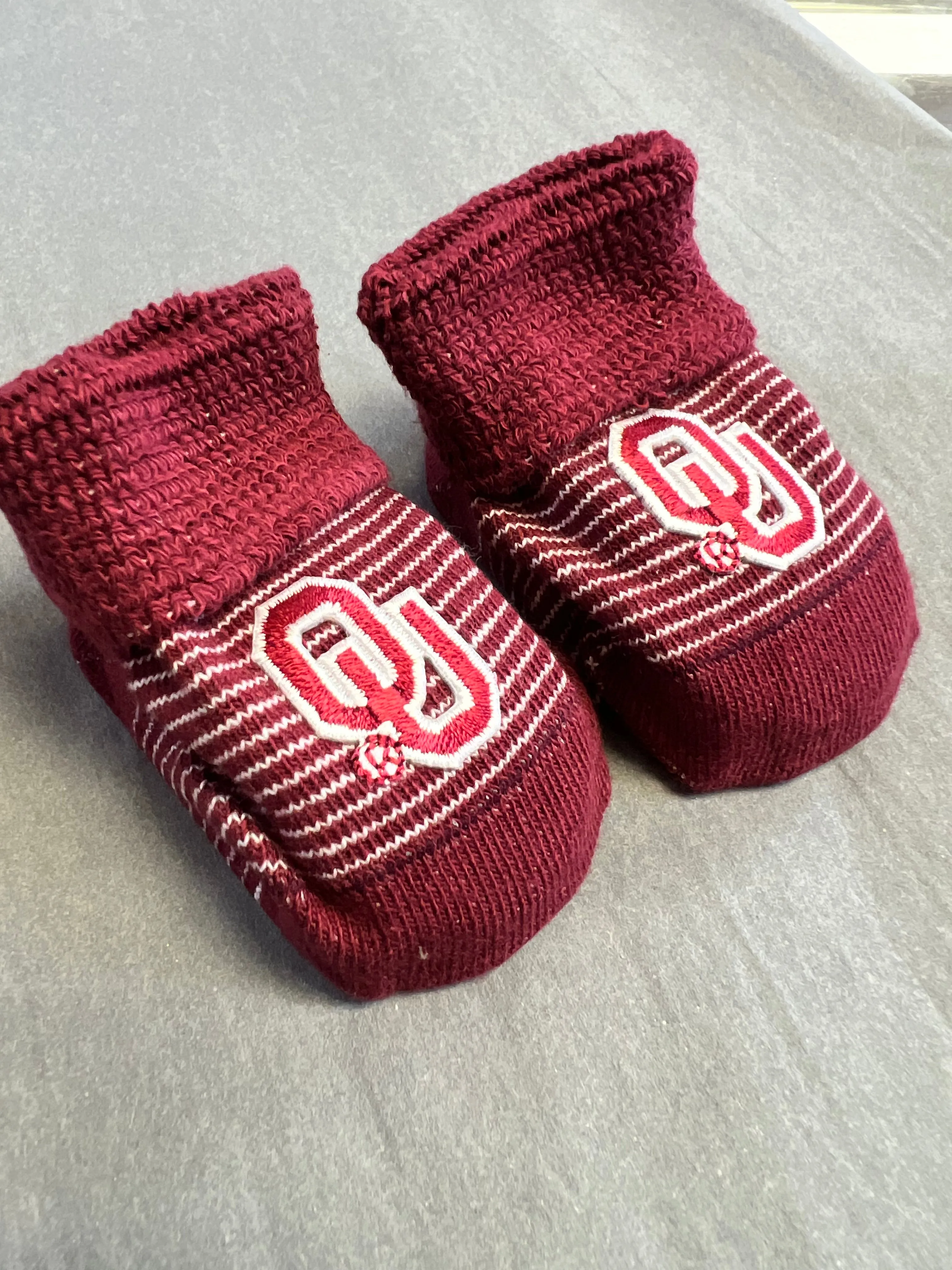 Baby booties in clear gift box