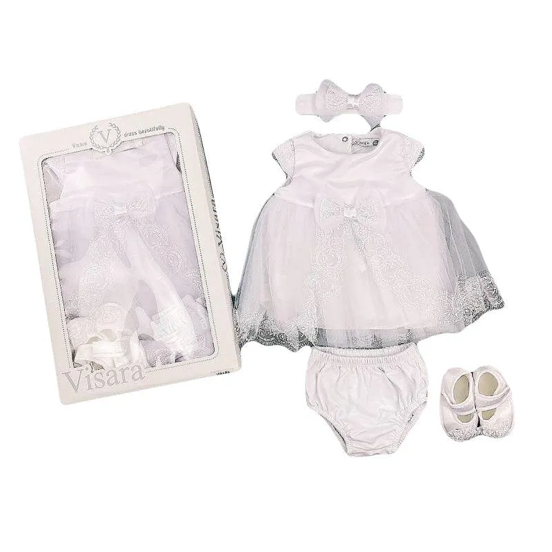 Baby Girls White Organza Overlay Dress Boxed Set