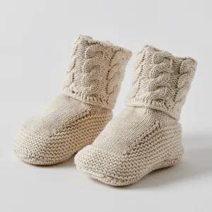 Cable Knit Natural Booties by Jiggle & Giggle