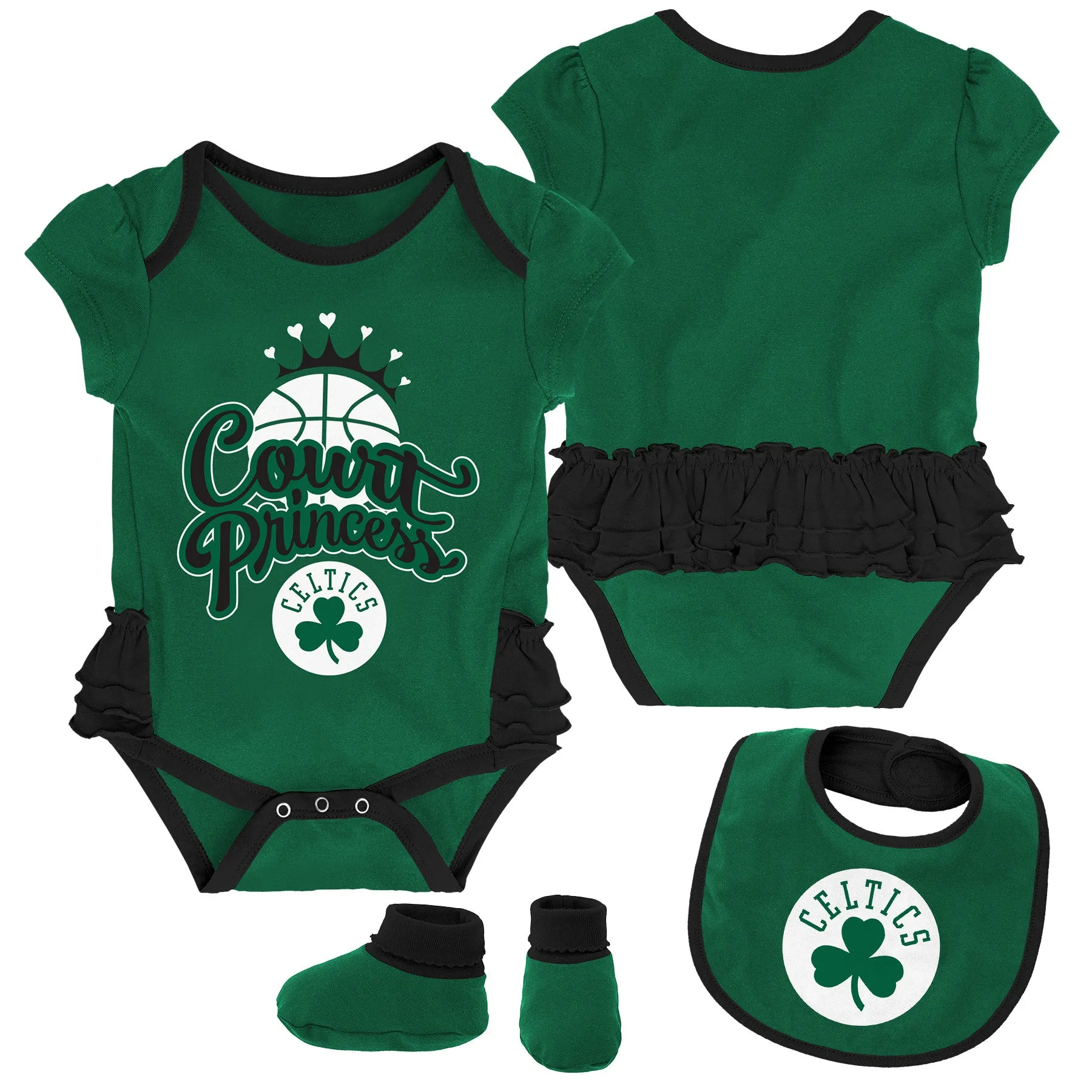 Celtics Court Princess Creeper, Bib and Booties Set