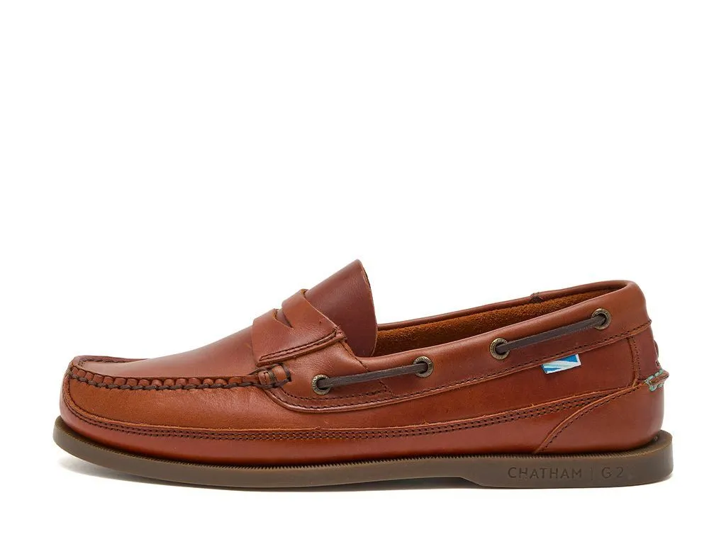 Chatham Slip on Leather Boat Shoes For Men - Gaff II G2 in Chestnut, 6-15