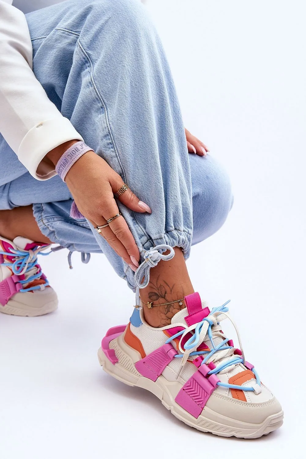 Cream Pink Fashion Eco Leather Sneakers