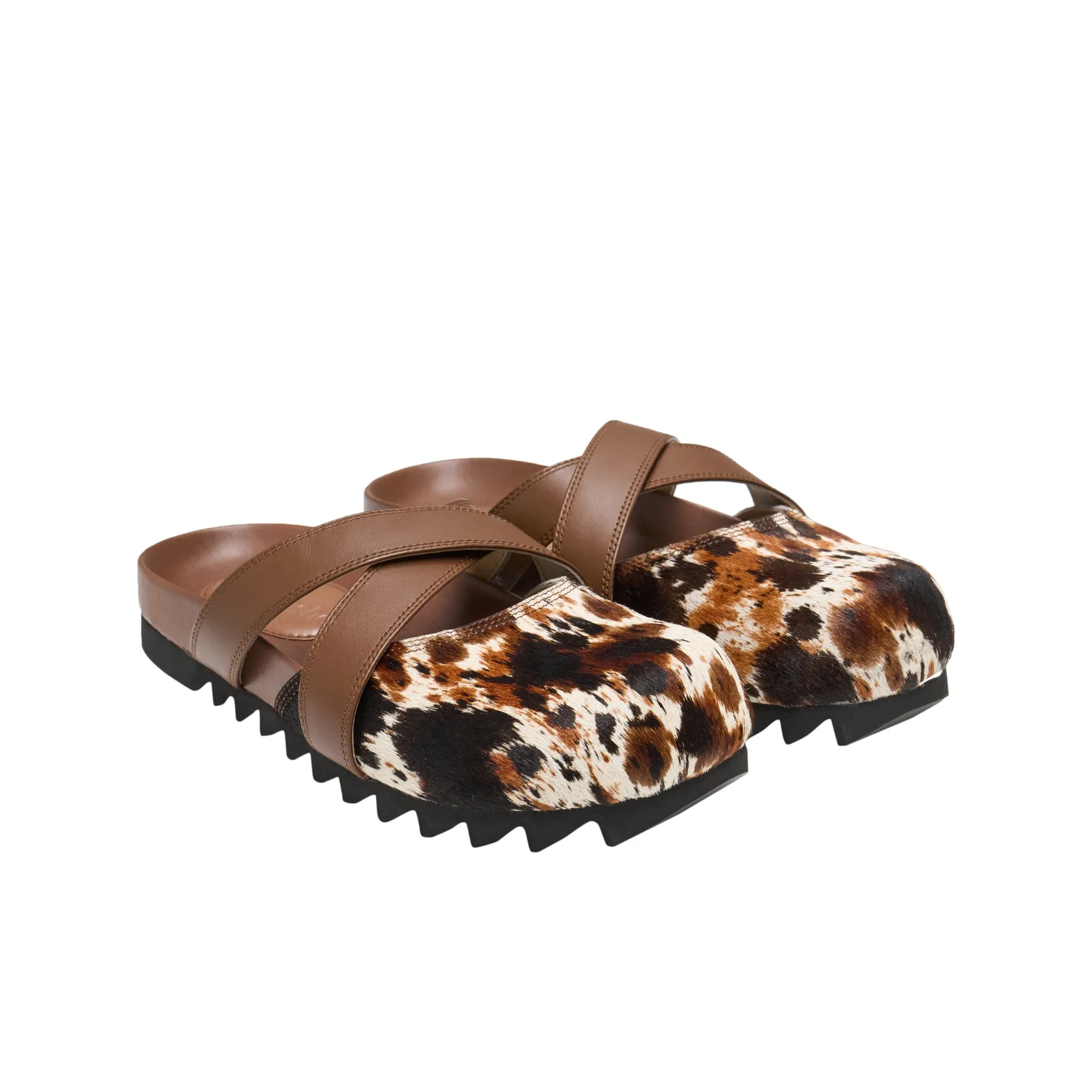 Cross Strap Bun Head Birkenstock Slippers In Coffee Brown