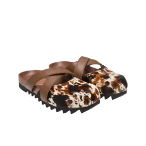 Cross Strap Bun Head Birkenstock Slippers In Coffee Brown