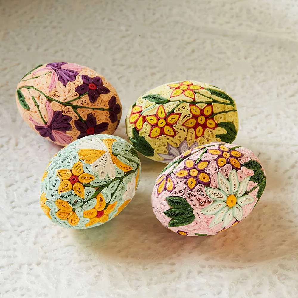 Easter Eggs Set of 4 - Quilled Spring Garden Eggs