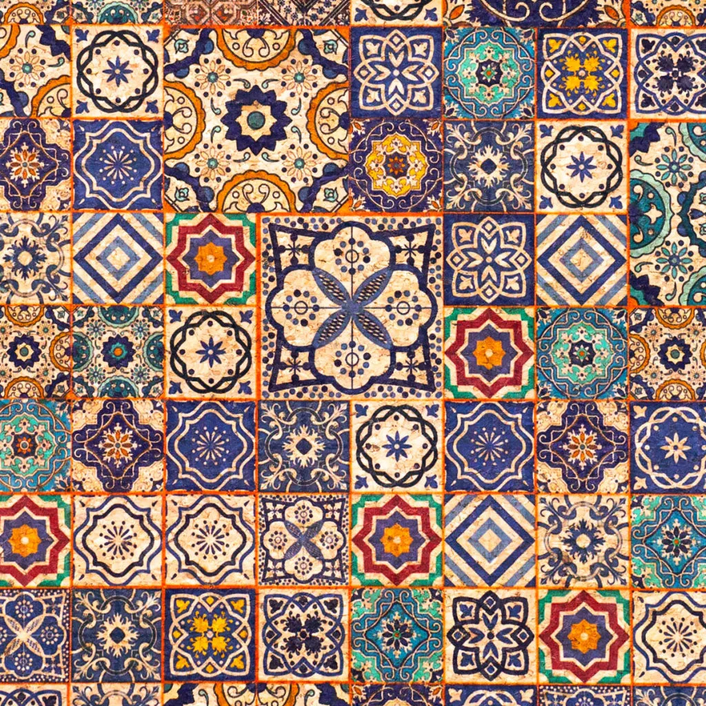 Exquisite Decorative Ceramic Tile Patterns on Cork Fabric COF-500
