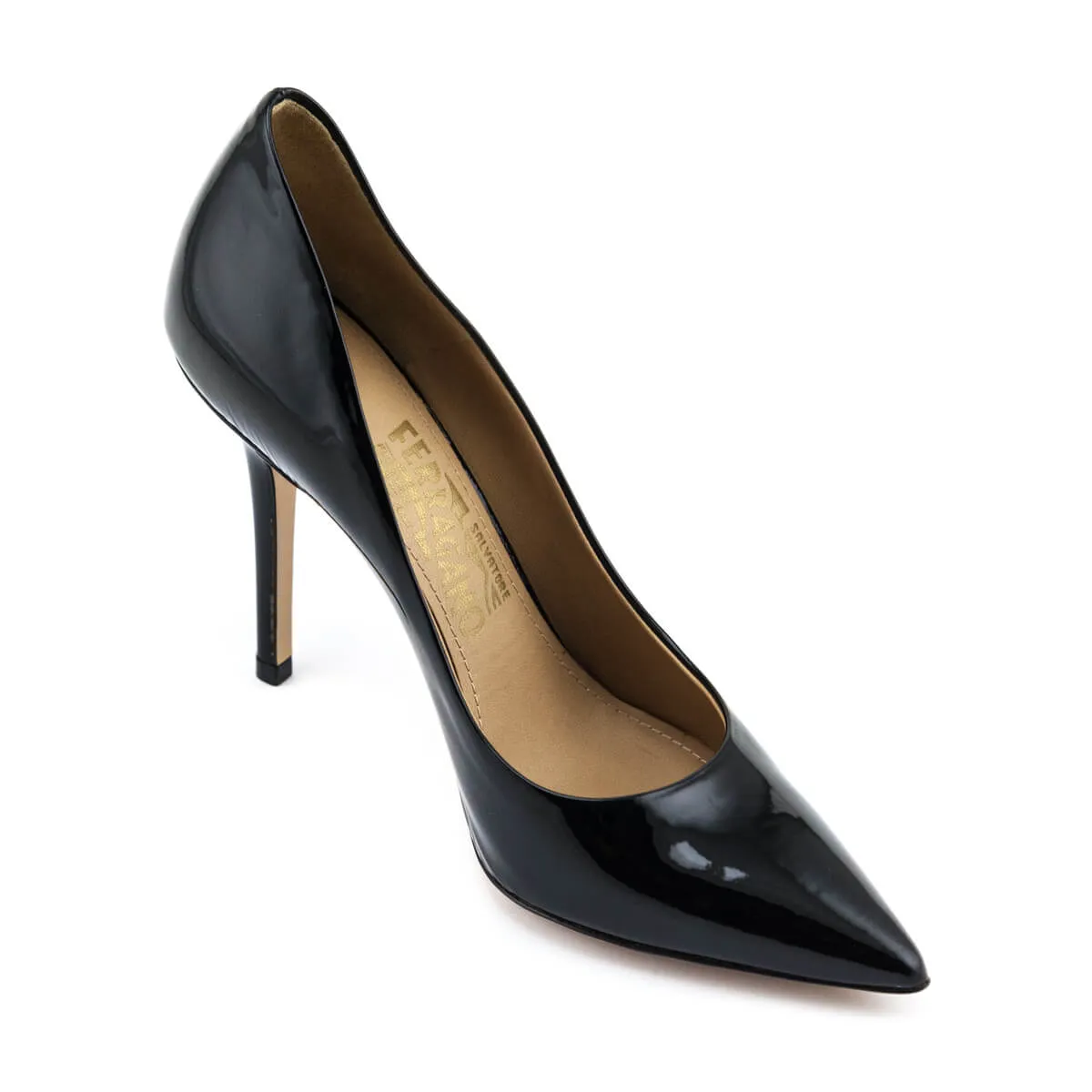 Ferregamo Black Patent Susi 100 Pumps Size US 7 | EU 37