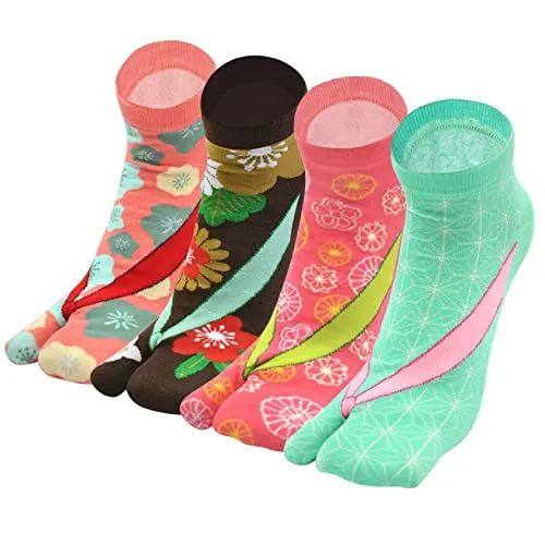 Flip Flop Two Toe Ankle Tabi Sock for Women - 4 Pairs