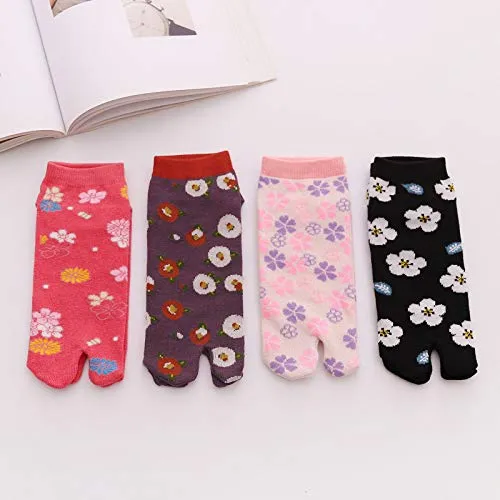 Flip Flop Two Toe Ankle Tabi Sock for Women - 4 Pairs