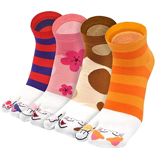 Flip Flop Two Toe Ankle Tabi Sock for Women - 4 Pairs