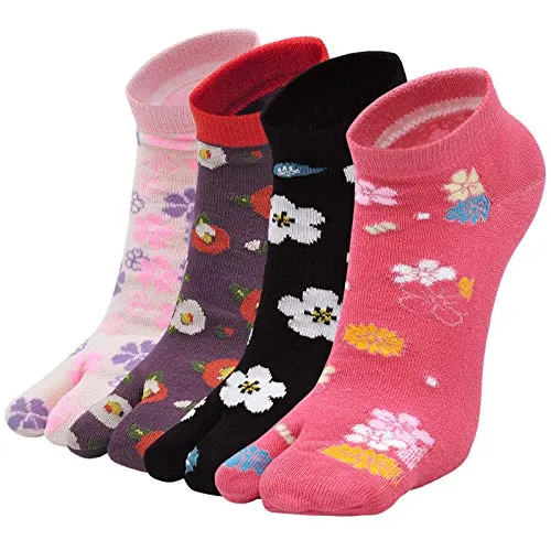 Flip Flop Two Toe Ankle Tabi Sock for Women - 4 Pairs