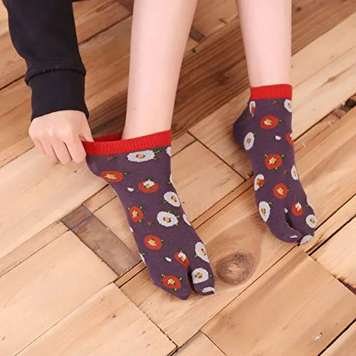 Flip Flop Two Toe Ankle Tabi Sock for Women - 4 Pairs