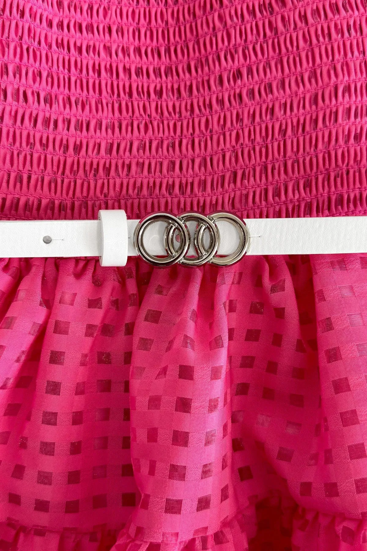 Hot Pink Smocked Puff Sleeve Dress