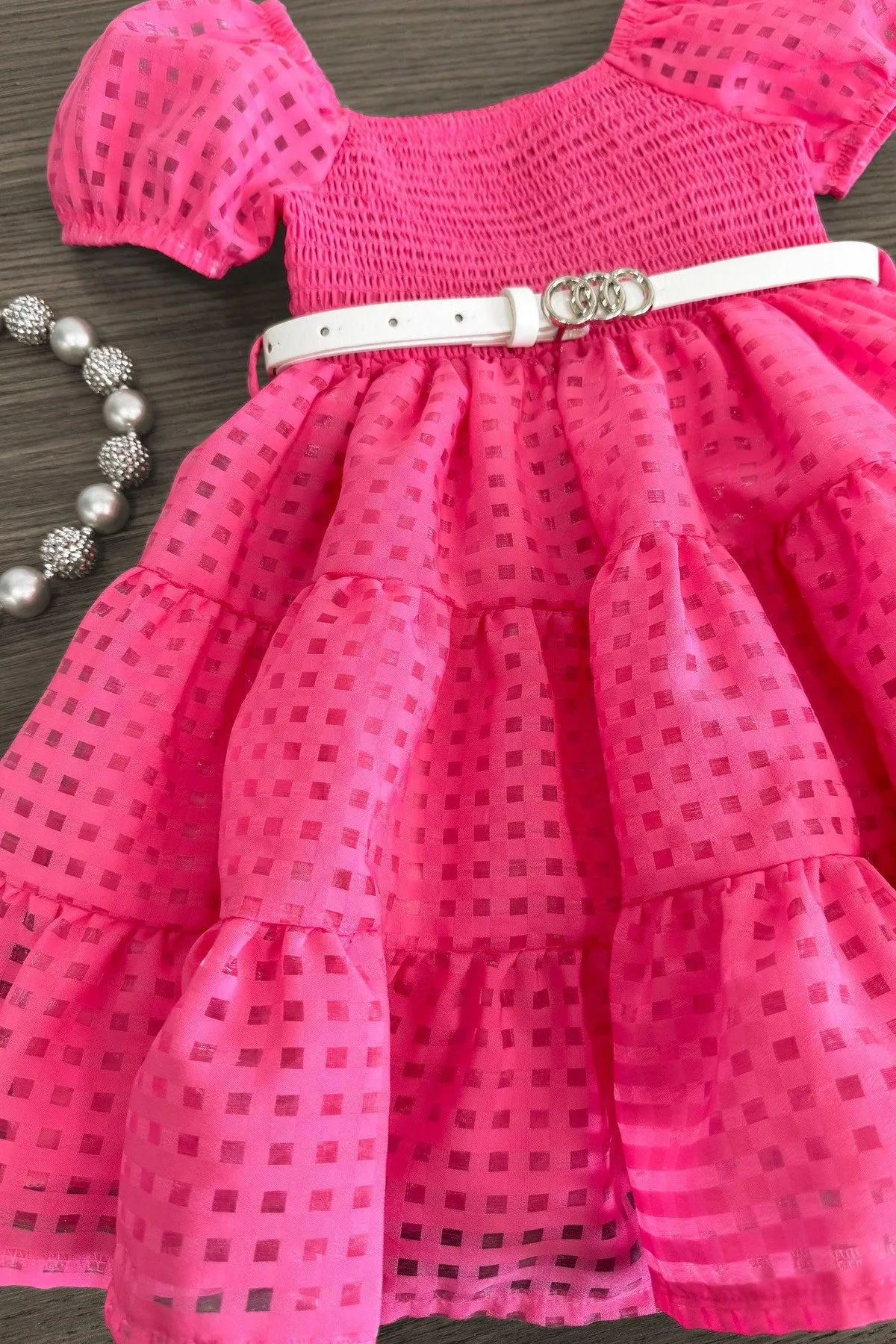 Hot Pink Smocked Puff Sleeve Dress