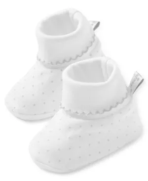 Kissy Dots Print Booties - White/Silver