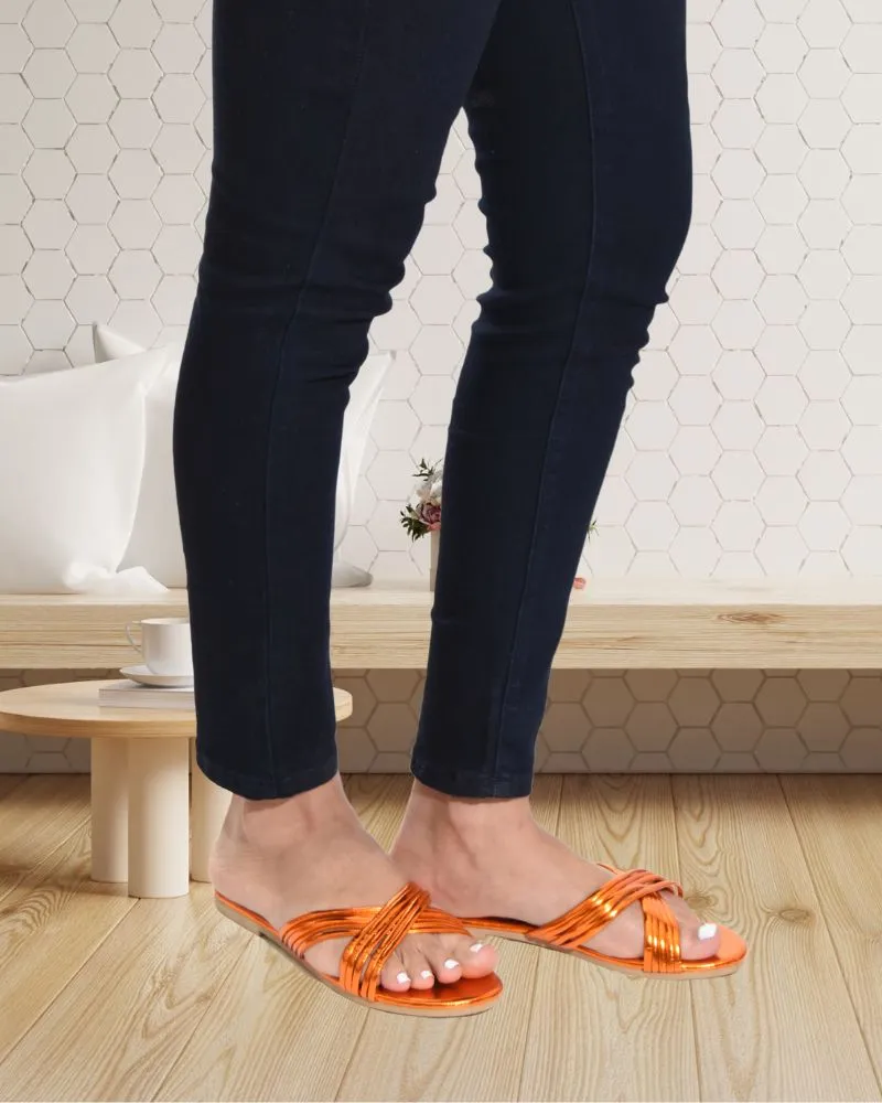 Ladies Orange Criss Cross Sandal
