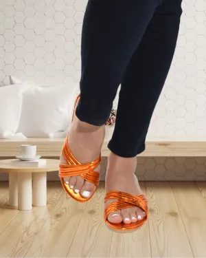 Ladies Orange Criss Cross Sandal