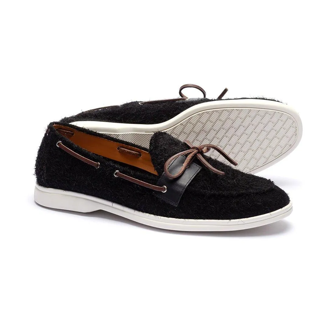 Men's Black Textured Suede Barca Yacht Loafer From Del Toro Shoes