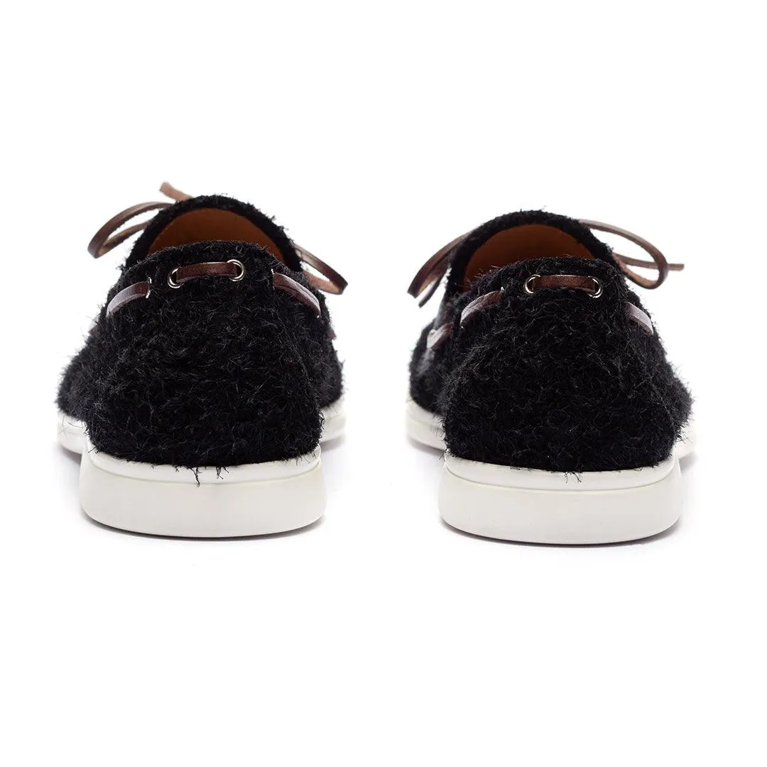 Men's Black Textured Suede Barca Yacht Loafer From Del Toro Shoes