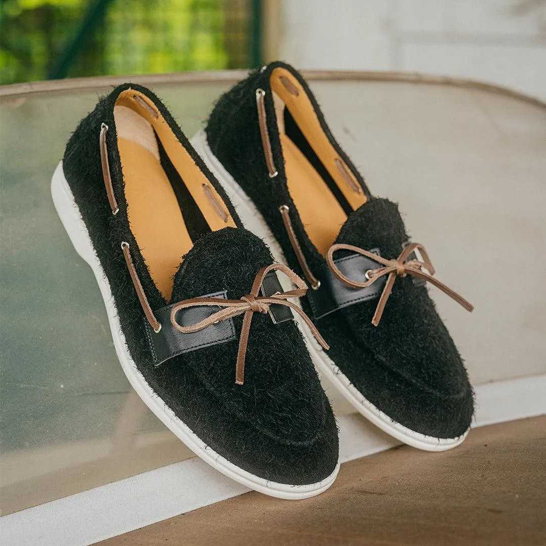 Men's Black Textured Suede Barca Yacht Loafer From Del Toro Shoes