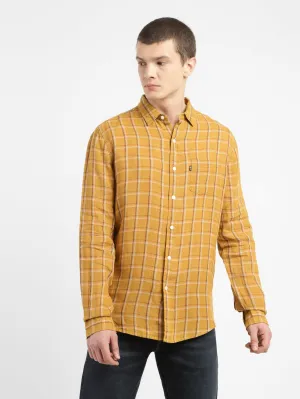 Men's Checkered Spread Collar Linen Shirt