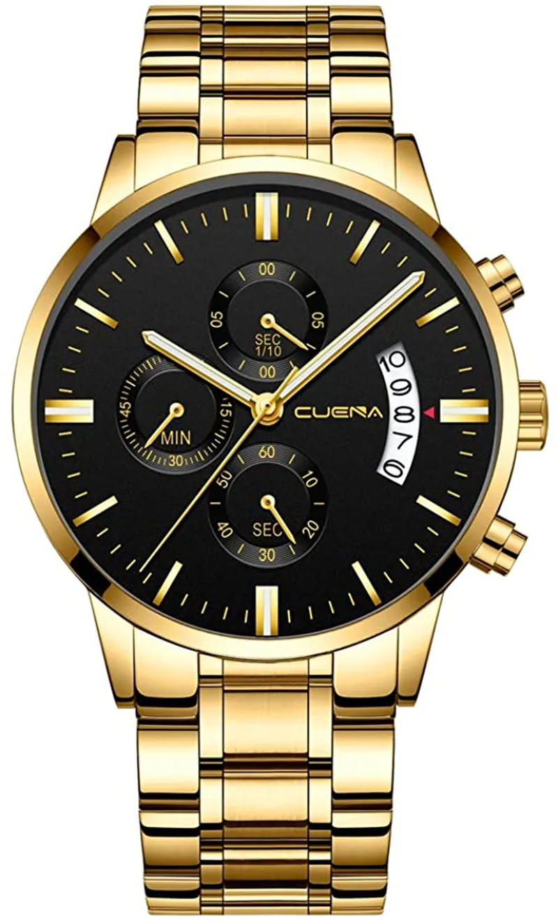 Men's Waterproof Quartz Chronograph Dress Watch with Stainless Steel Band