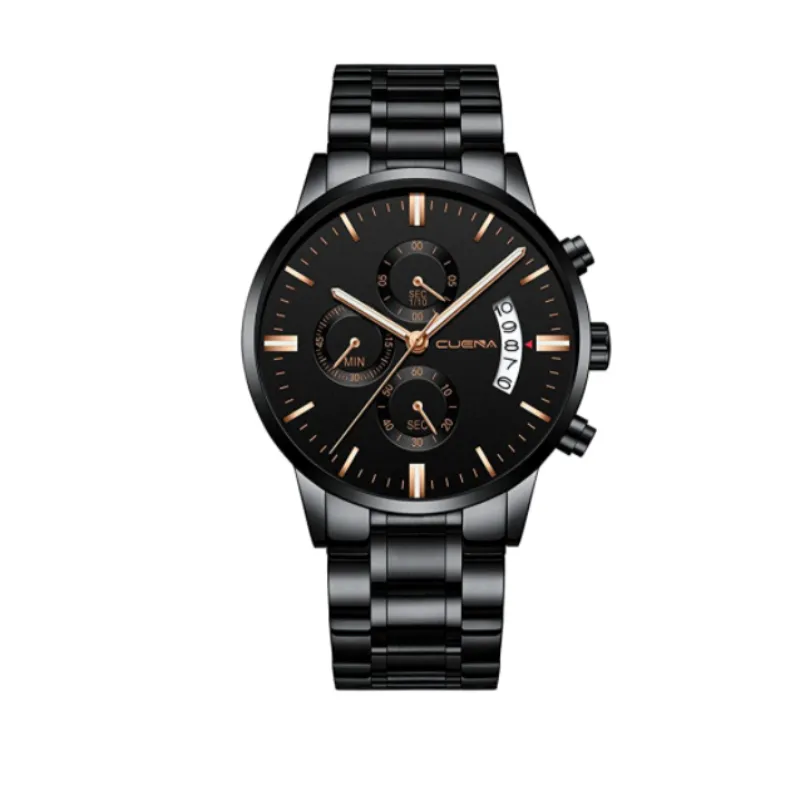Men's Waterproof Quartz Chronograph Dress Watch with Stainless Steel Band