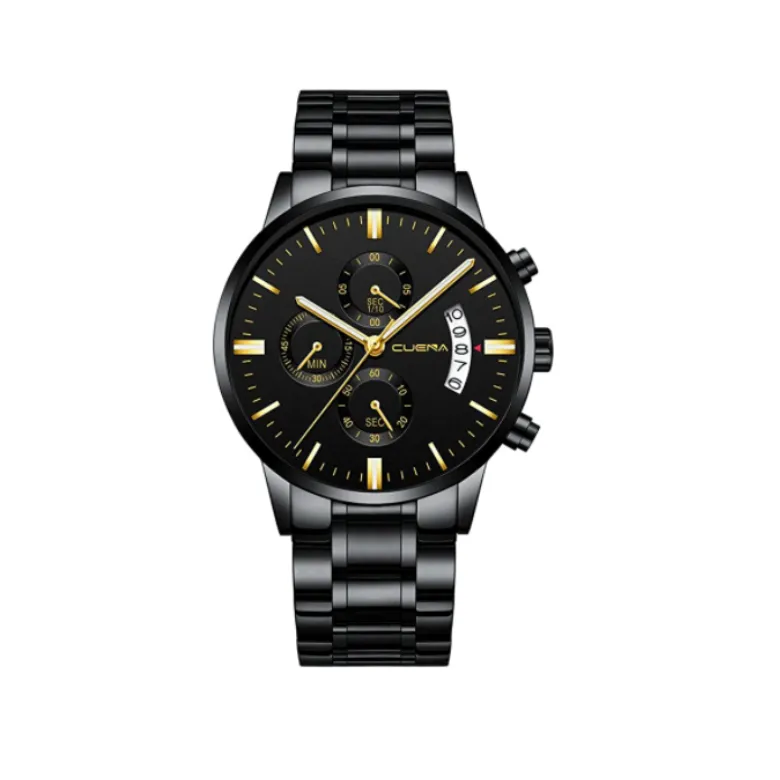 Men's Waterproof Quartz Chronograph Dress Watch with Stainless Steel Band