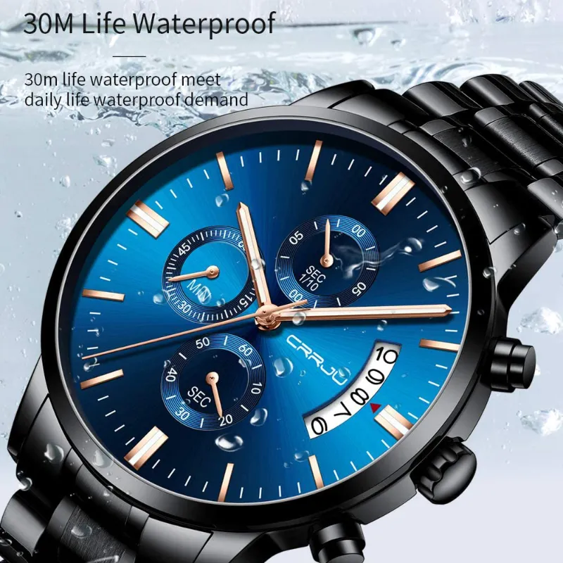 Men's Waterproof Quartz Chronograph Dress Watch with Stainless Steel Band
