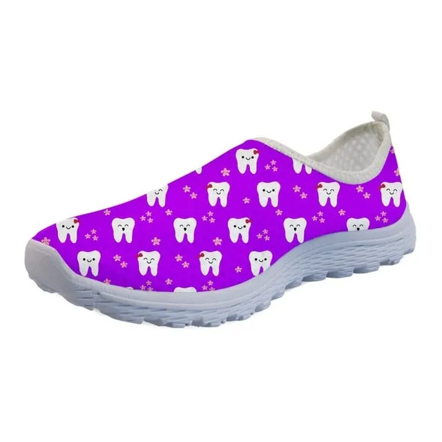 Mesh Lightweight Slip On Sneakers for Women Dentista Pattern Cute Shoes Women Flats Buty Dentysta Beach Water Shoes