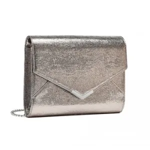 Miss Lulu Grey Glitter Envelope Flap Clutch – Elegant Evening Bag for Formal Occasions