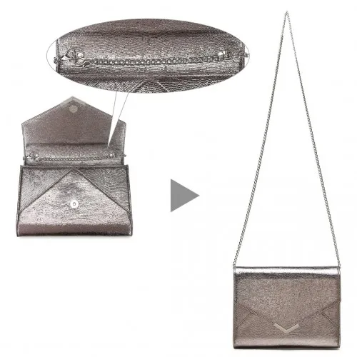 Miss Lulu Grey Glitter Envelope Flap Clutch – Elegant Evening Bag for Formal Occasions