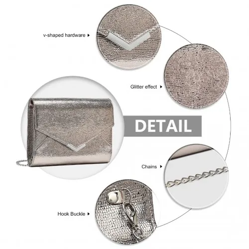 Miss Lulu Grey Glitter Envelope Flap Clutch – Elegant Evening Bag for Formal Occasions