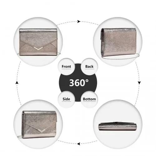Miss Lulu Grey Glitter Envelope Flap Clutch – Elegant Evening Bag for Formal Occasions