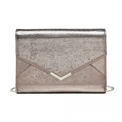 Miss Lulu Grey Glitter Envelope Flap Clutch – Elegant Evening Bag for Formal Occasions