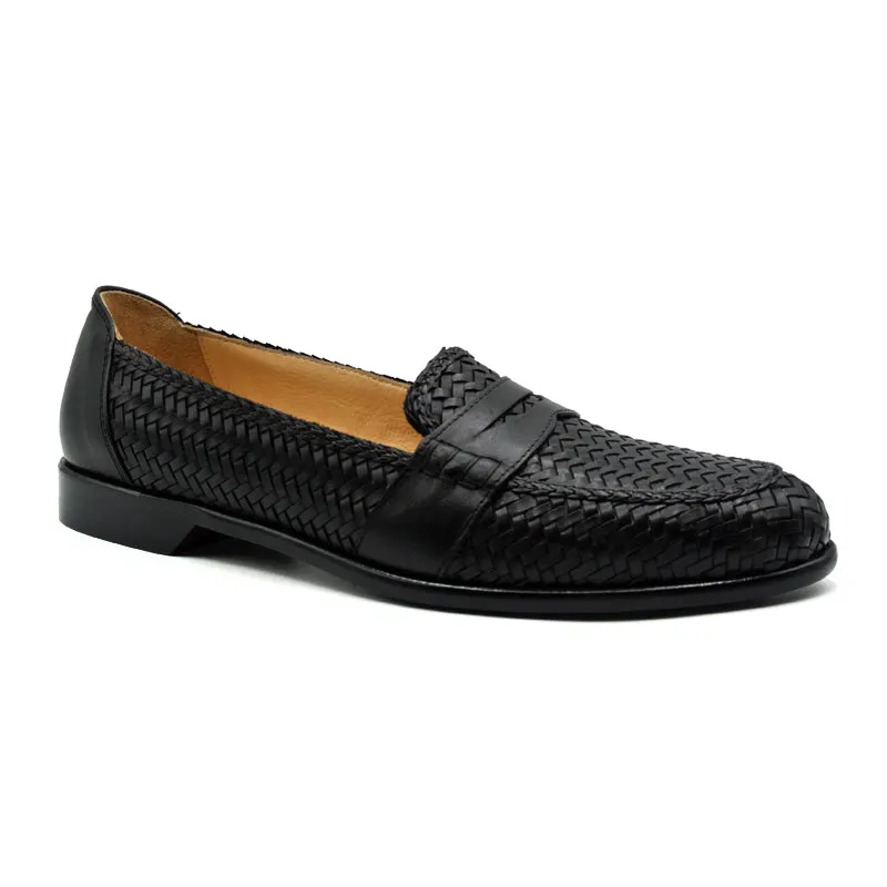 Nicola Woven Italian Calfskin Penny Loafer in Black by Zelli Italia