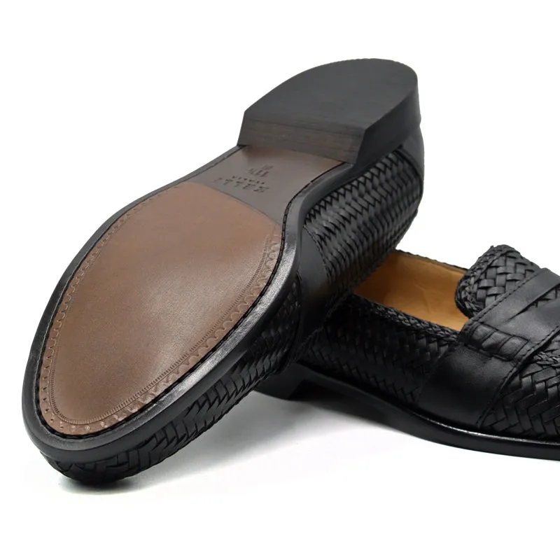 Nicola Woven Italian Calfskin Penny Loafer in Black by Zelli Italia