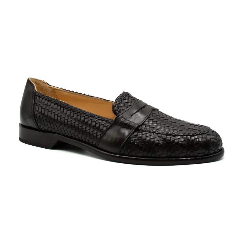 Nicola Woven Italian Calfskin Penny Loafer in Dark Brown by Zelli Italia