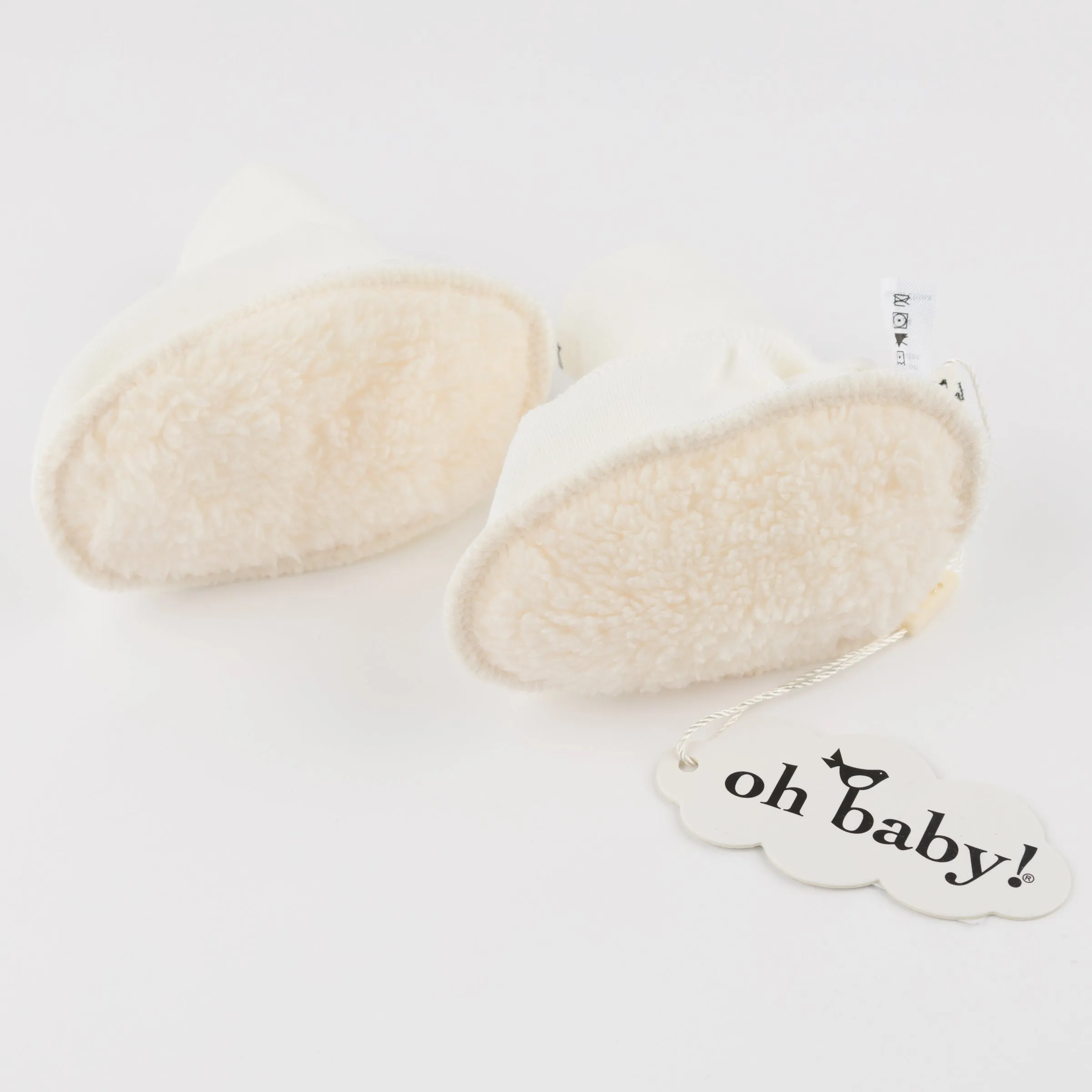 oh baby! Cotton Baby Rib Snowdrift Booties - Cream