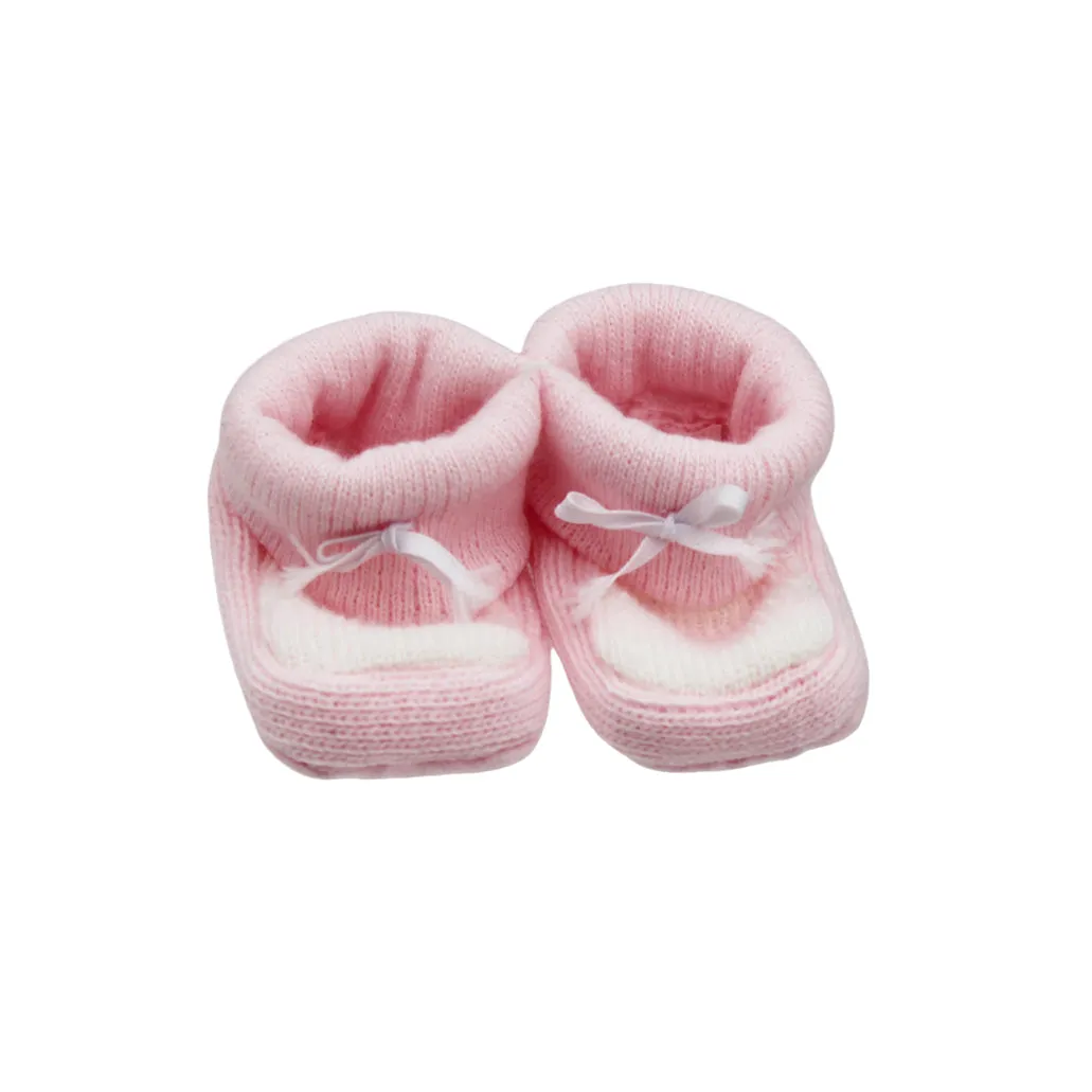 Portuguese Pink Baby Velcro Closure Bib and Booties with Bow Set