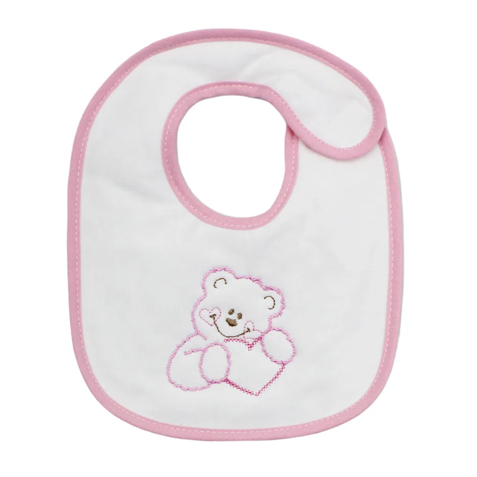 Portuguese Pink Baby Velcro Closure Bib and Booties with Bow Set
