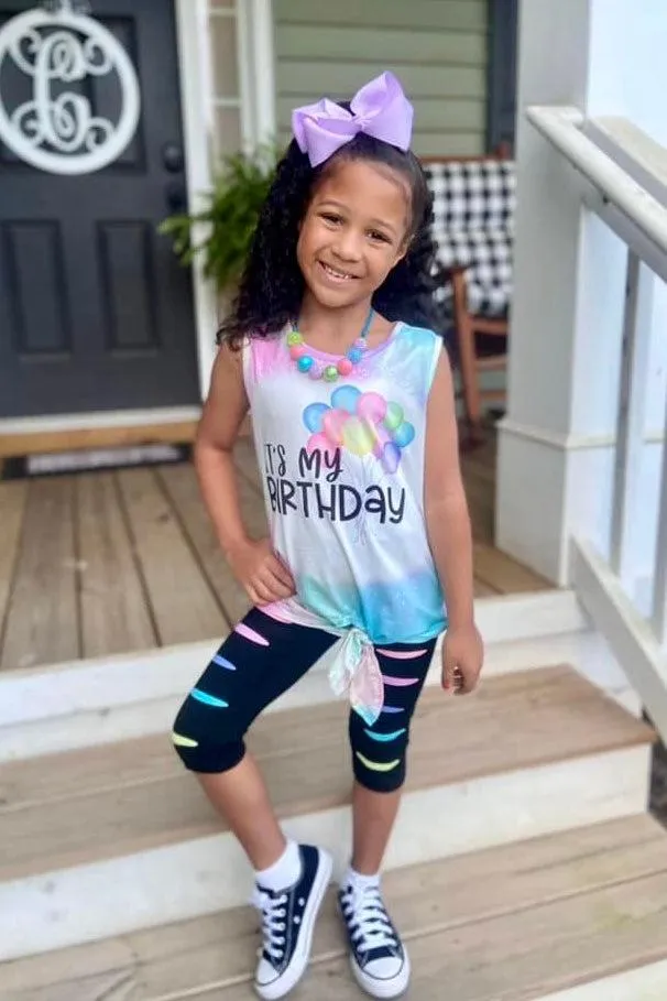 "It's My Birthday" Pastel Rainbow Capri Set