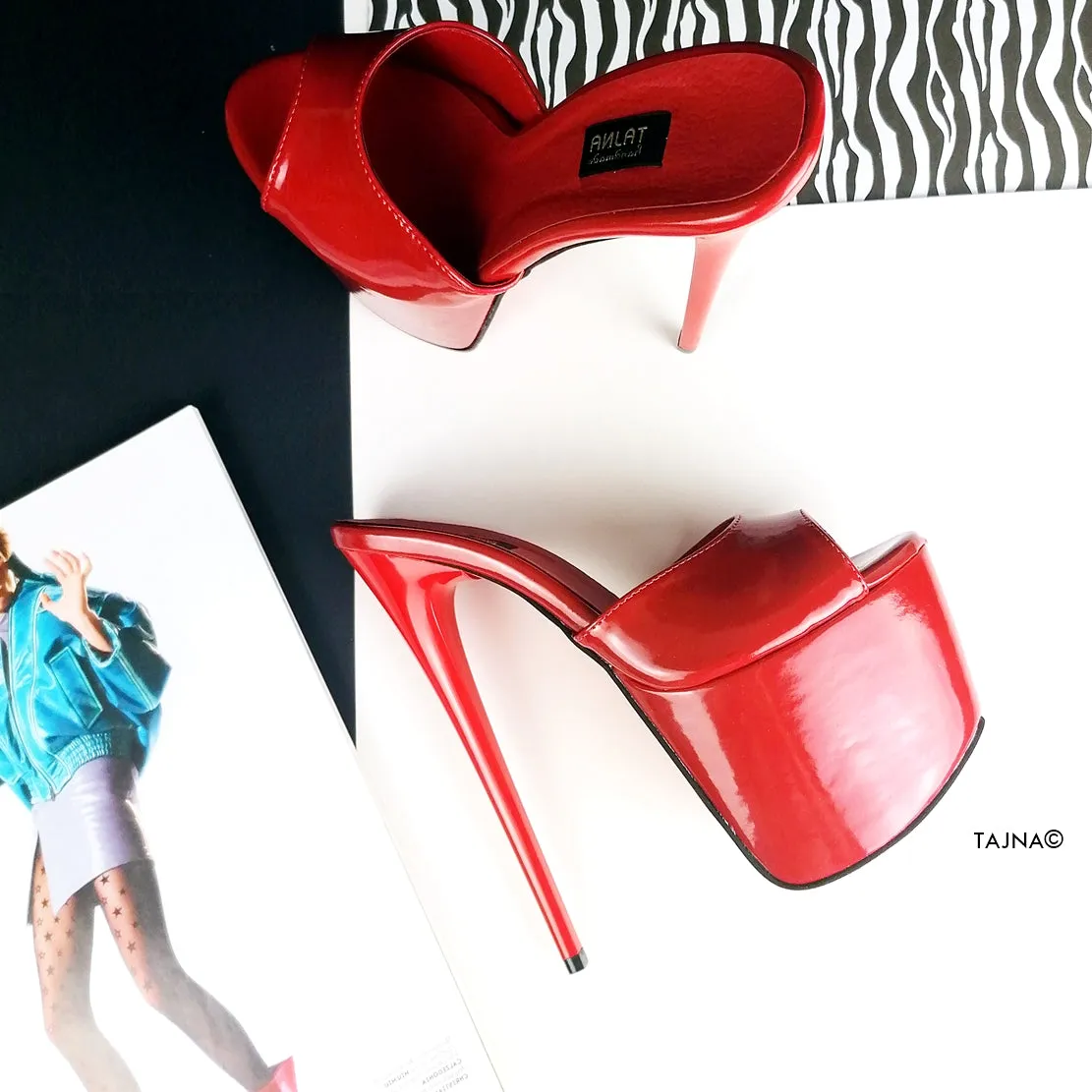 Red Patent Single Strap Platform Mules
