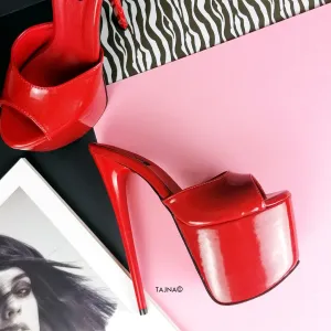 Red Patent Single Strap Platform Mules