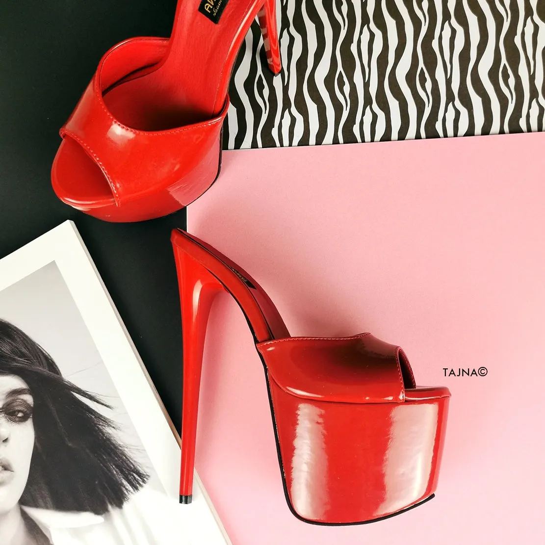 Red Patent Single Strap Platform Mules