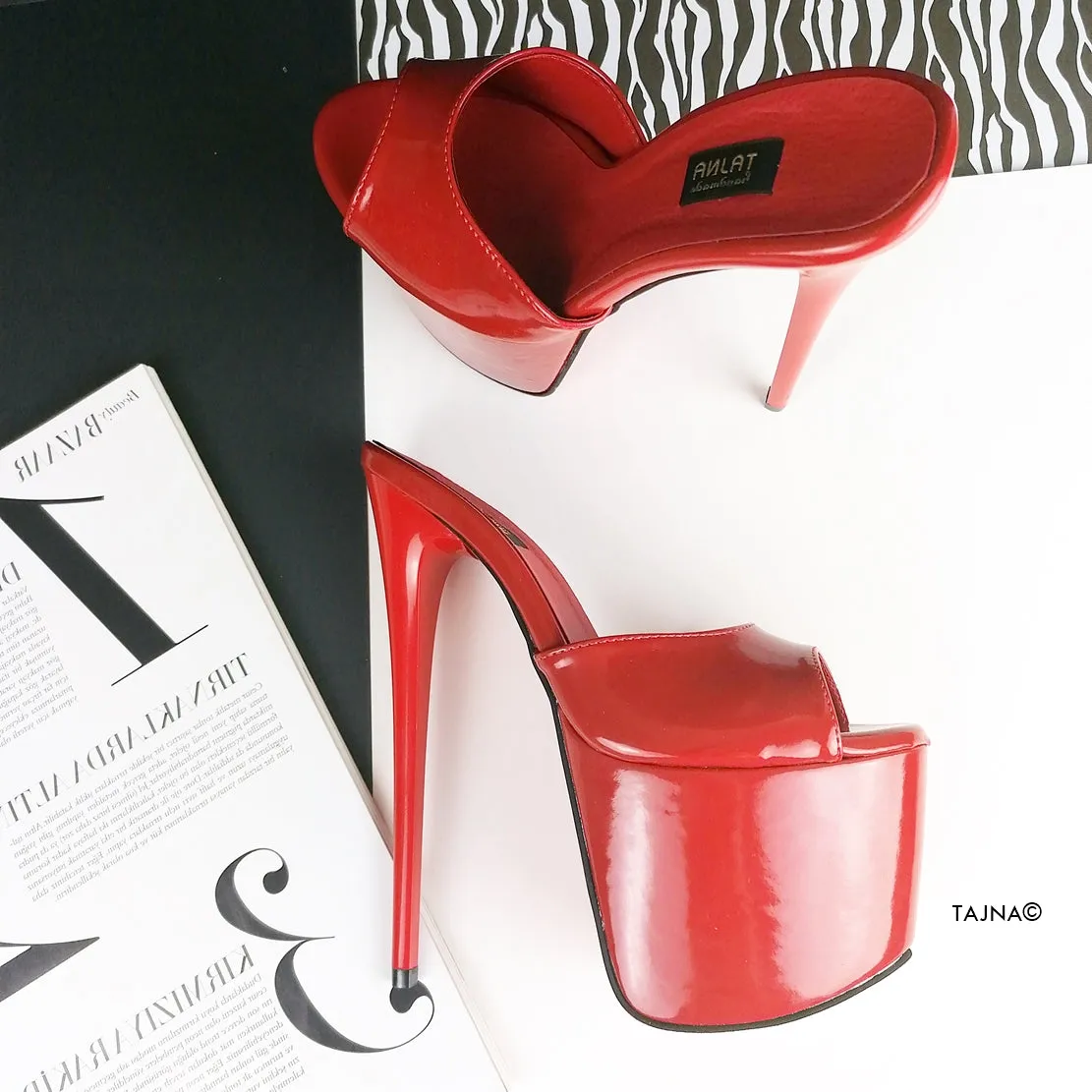 Red Patent Single Strap Platform Mules
